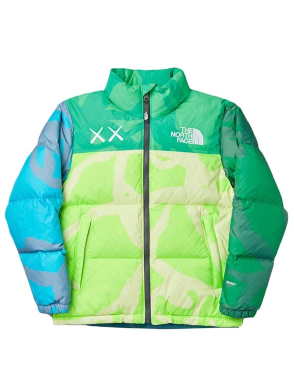 The North Face Boys  Kaws X Neon Green & Teal Colorblock Puffer Jacket Medium